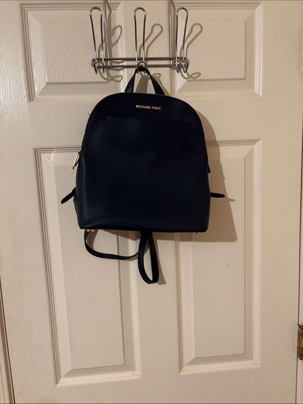 Michael Kors Navy Compact Leather Backpack with Gold Detail. Great shape.